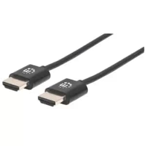 Manhattan HDMI Cable with Ethernet (Ultra Thin) 4K@60Hz (Premium High Speed) 0.5m Male to Male Black 4K Ultra HD x 2k Fully Shielded Gold Plated Conta