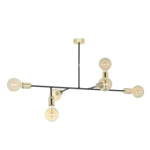 Juka Black Multi Arm Semi Flush Ceiling light 6x E27