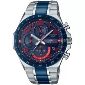 Mens Casio 'Edifice' Silver, Blue and Two tone Stainless Steel Solar Chronograph Watch