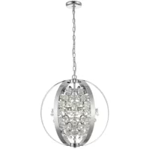 Spring Contemporary Spherical Pendant Ceiling 5 Light Chrome, Crystal