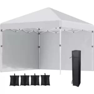 Outsunny 3x3 (M) Pop Up Gazebo Party Tent w/ 2 Sidewalls, Weight Bags, White - White