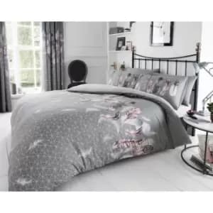 Feathers Duvet Cover Bedding Set - Grey - King - TJ Hughes