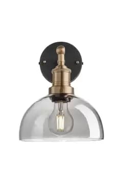 Brooklyn Tinted Glass Dome Wall Light, 8 Inch, Smoke Grey, Brass holder