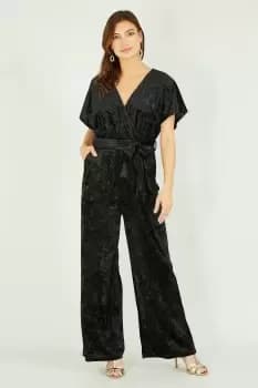 Black Velvet Kimono Sleeve Jumpsuit