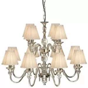 Diana Ceiling Pendant Chandelier Bright Nickel & Beige Pleat Shade 12 Lamp Light
