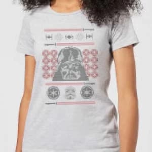 Star Wars Darth Vader Face Knit Womens Christmas T-Shirt - Grey - 3XL