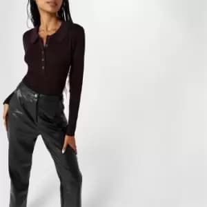 Missguided Plus Size Collared Button Front Rib Knit Bodysuit - Brown