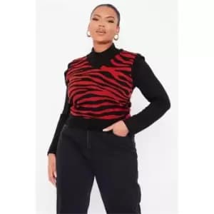 I Saw It First Rust Plus Size Zebra Print Knitted Vest - Orange