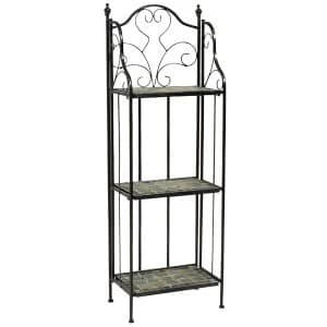 Charles Bentley 3 Tier Plant Rack With Blue Mosaic Plant Pot