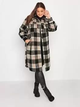 Yours Midi Shacket Brown Check, Brown, Size 30-32, Women