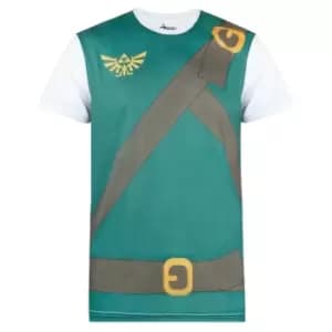 The Legend of Zelda Mens Classic Costume Cosplay T-Shirt (L) (White/Green/Brown)