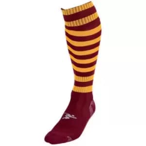 Precision Childrens/Kids Pro Hooped Football Socks (12 UK Child-2 UK) (Maroon/Amber Glow)