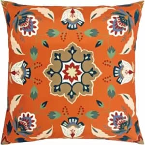 Furn - Folk Flora Vibrant Tones 100% uv & Water Resistant Outdoor Cushion Cover, Orange, 43 x 43 Cm