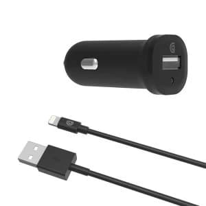 Griffin Single Port 2.4A USB Car Charger with 1M Lightning Cable - Bla