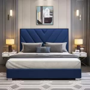Deana Upholstered Beds - Plush Velvet, Small Double Size Frame, Blue - Blue