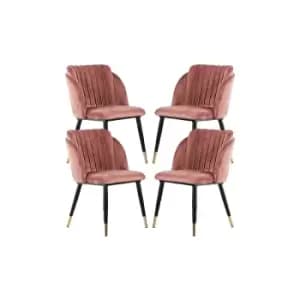 Milano Velvet Upholstered Dining Chairs with Gold end Caps - Set of 4 - Pink - Pink