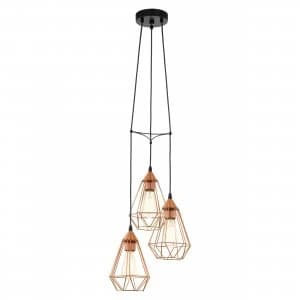 EGLO ES/E27 Tarbes Copper Coloured Pendant Light 3x60W - 94196