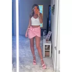 I Saw It First Red Printed Woven Knot Front Mini Skirt - Red