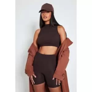 I Saw It First Rib High Neck Racer Crop Top - Brown