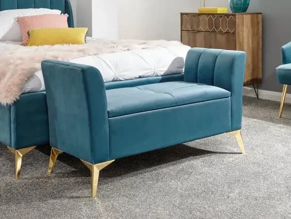 GFW Pettine Teal Fabric Ottoman Storage Bench