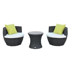 Outsunny 3Pc Garden Rattan Vase Chair Set: 1 x Table, 2 x Chair-Black