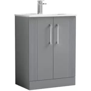 Deco Satin Grey 600mm 2 Door Vanity Unit with 18mm Profile Basin - DPF225B - Satin Grey - Nuie