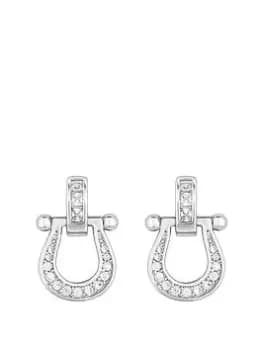 Jon Richard Rhodium Plated Cubic Zirconia Mini Horseshoe Doorknocker Earrings
