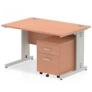 Impulse 1200 Straight Wire Managed Workstation 500 Two drawer mobile Pedestal Bundle Beech