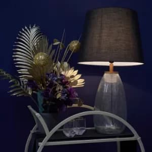 Sorrenti Wood and Glass Table Lamp with XL Black Aspen Shade