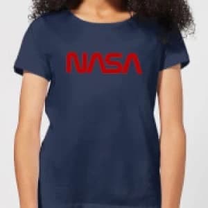 NASA Worm Red Logotype Womens T-Shirt - Navy - L