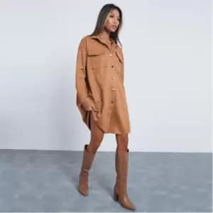 I Saw It First Faux Suede Pocket Shirt Dress - Grey