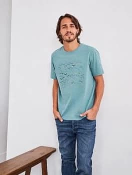 White Stuff Flock Organic Graphic T-Shirt - Light Teal, Teal, Size L, Men