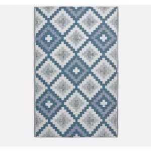 HOMESCAPES Mia Aztec Blue Outdoor Rug, 180 x 270cm - Blue