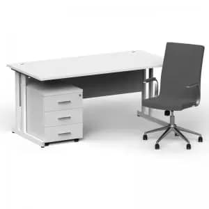 Impulse 1600800 White Cant Desk White 3 Dr Mobile Ped & Ezra Grey