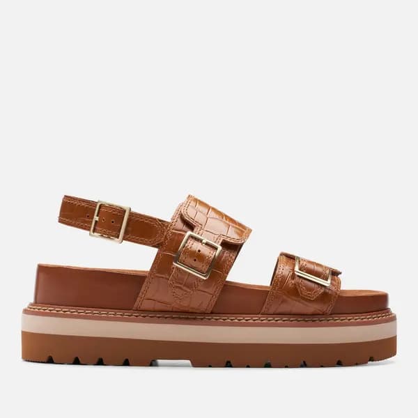 Clarks Womens Orianna Glide Croc-Effect Leather Sandals - UK 3