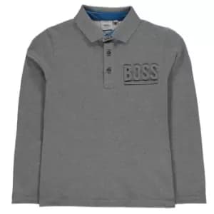 Boss Long Sleeve Embossed Logo Polo Shirt - Grey