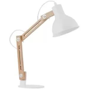 Lancaster Desk Task Lamp Matt White Metal, Wood LED E27 Switch On / Off - Merano