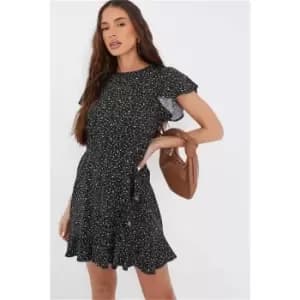 I Saw It First Black Woven Paisley Print Frill Tea Dress - Black
