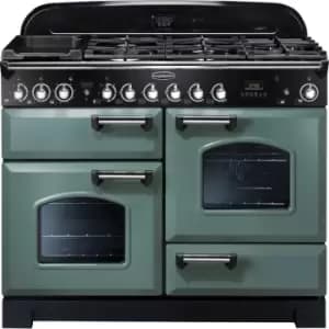 Rangemaster Classic Deluxe CDL110DFFMG/C 110cm Dual Fuel Range Cooker - Mineral Green / Chrome - A/A Rated