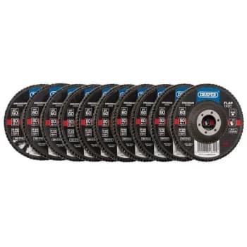 85724 Zirconium Oxide Flap Discs 115 x 22.23mm, 60 Grit (10 Pack) - Draper