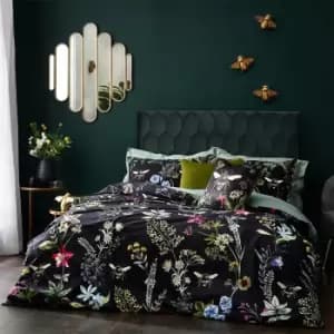 Midnight Bee Floral Velvet Duvet Cover Set Black / King