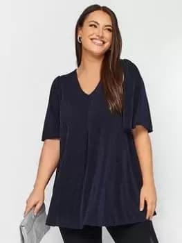 Yours Yours Pleat Swing Angel Sleeve Top - Par, Blue, Size 14, Women