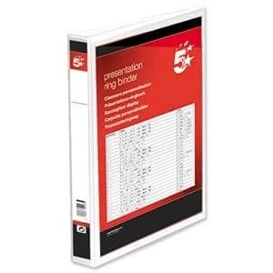 5 Star A4 Presentation Ring Binder PVC 4 D Ring 16mm White Pack of 10