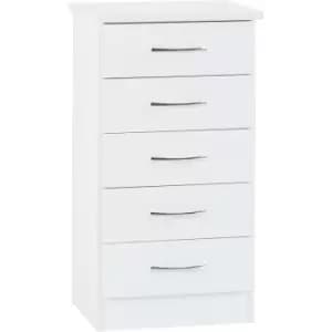 Seconique - Nevada 5 Drawer Narrow White Gloss Chest