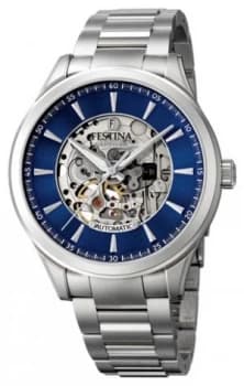 Festina Mens Automatic Skeleton Steel Bracelet Blue Watch