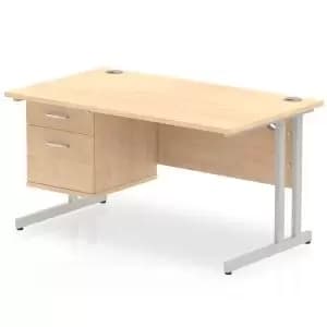 Impulse 1400 Rectangle Silver Cant Leg Desk MAPLE 1 x 2 Drawer Fixed