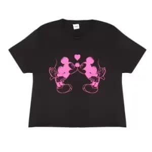 Disney Womens/Ladies Love Heart Cropped T-Shirt (L) (Black/Neon Pink)