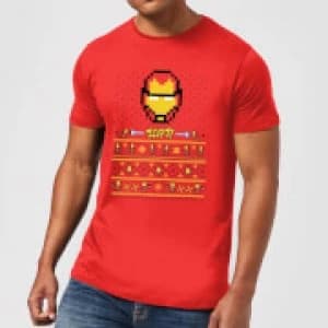 Marvel Avengers Iron Man Pixel Art Mens Christmas T-Shirt - Red - L