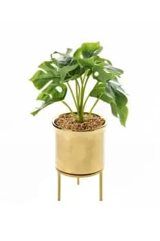 Gold Footed Planter with Faux Plants 41cm