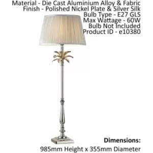 Table Lamp Polished Nickel Plate & Silver Silk 60W E27 Base & Shade e10380